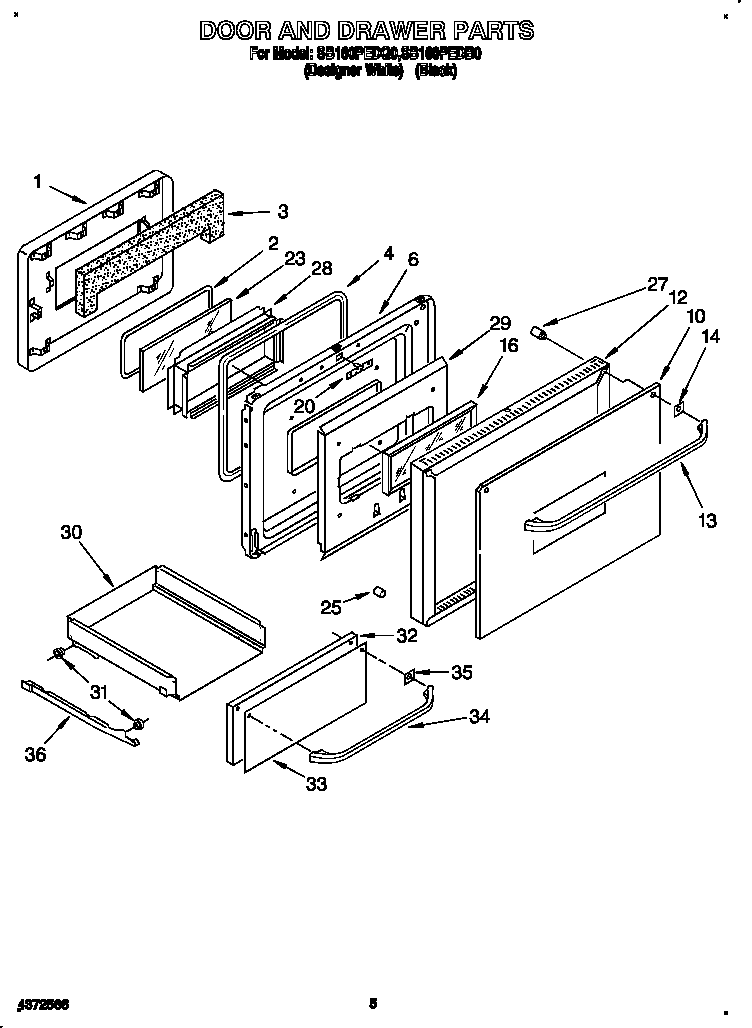 Whirlpool SB160PEDB0 door and drawer diagram