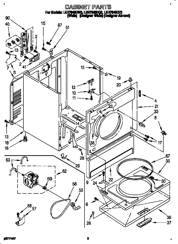Whirlpool LER7646DW0 cabinet diagram