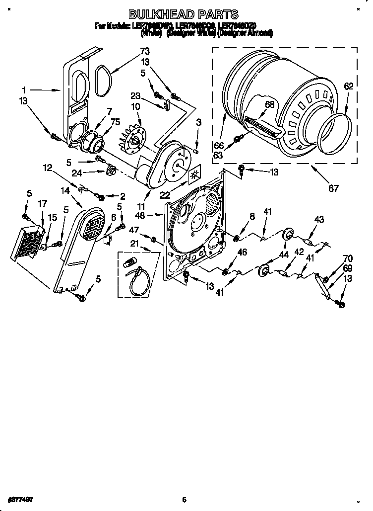 Whirlpool LER7646DW0 bulkhead diagram