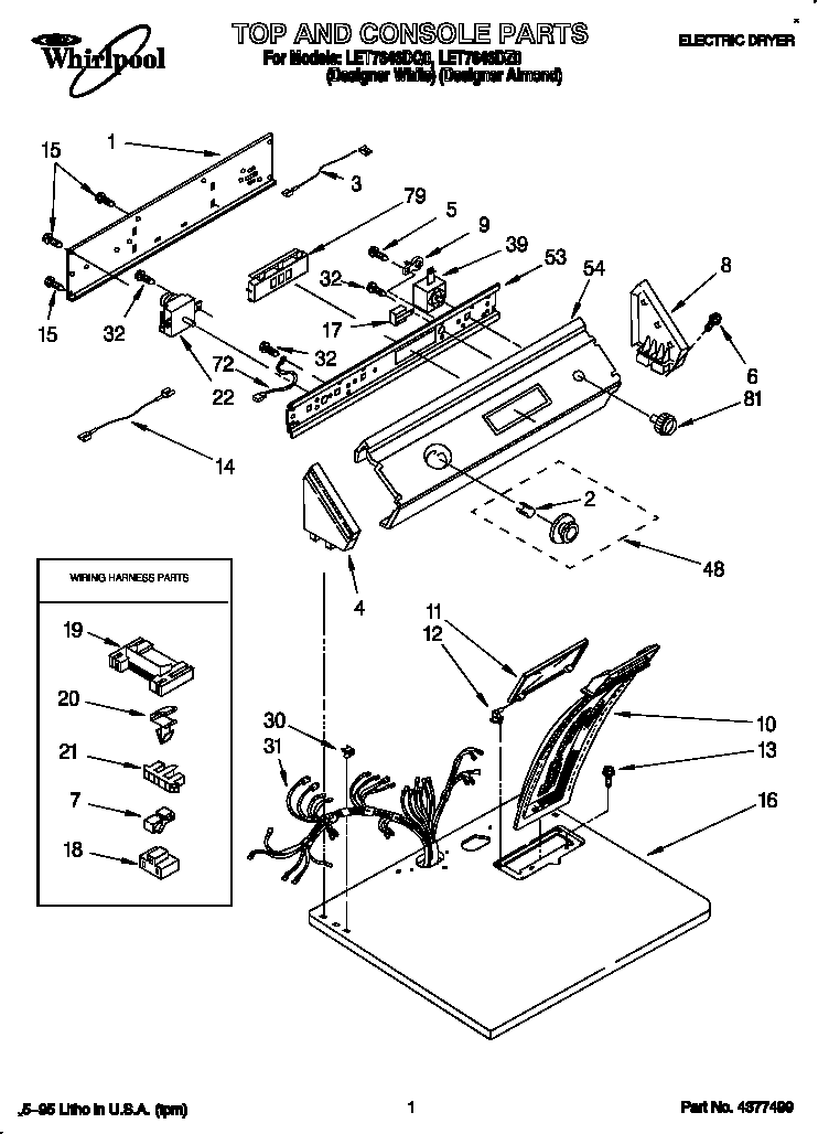 Whirlpool LET7646DZ0 top and console diagram