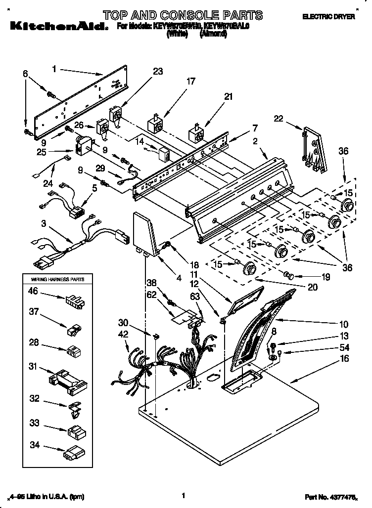 KitchenAid KEYW870BWH0 top and console diagram