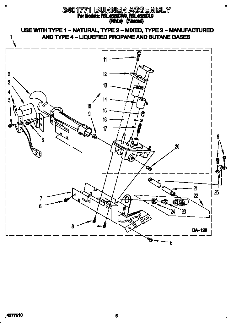 Roper RGL4622DL0 3401771 burner assembly diagram