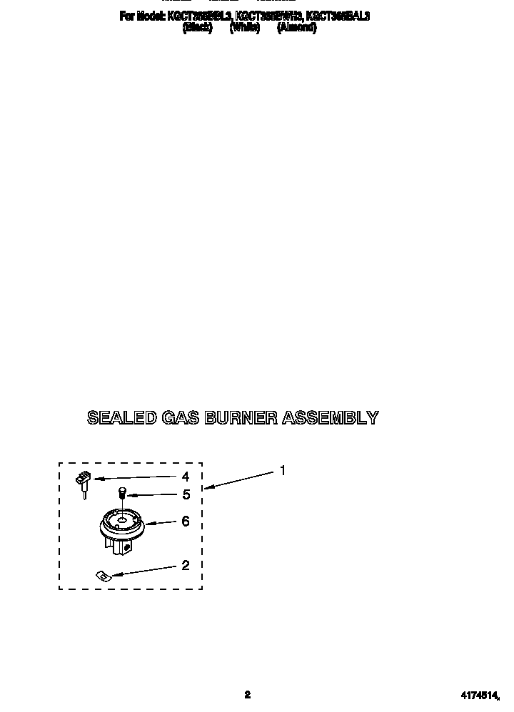 KitchenAid KGCT365BBL3 sealed gas burner assembly diagram