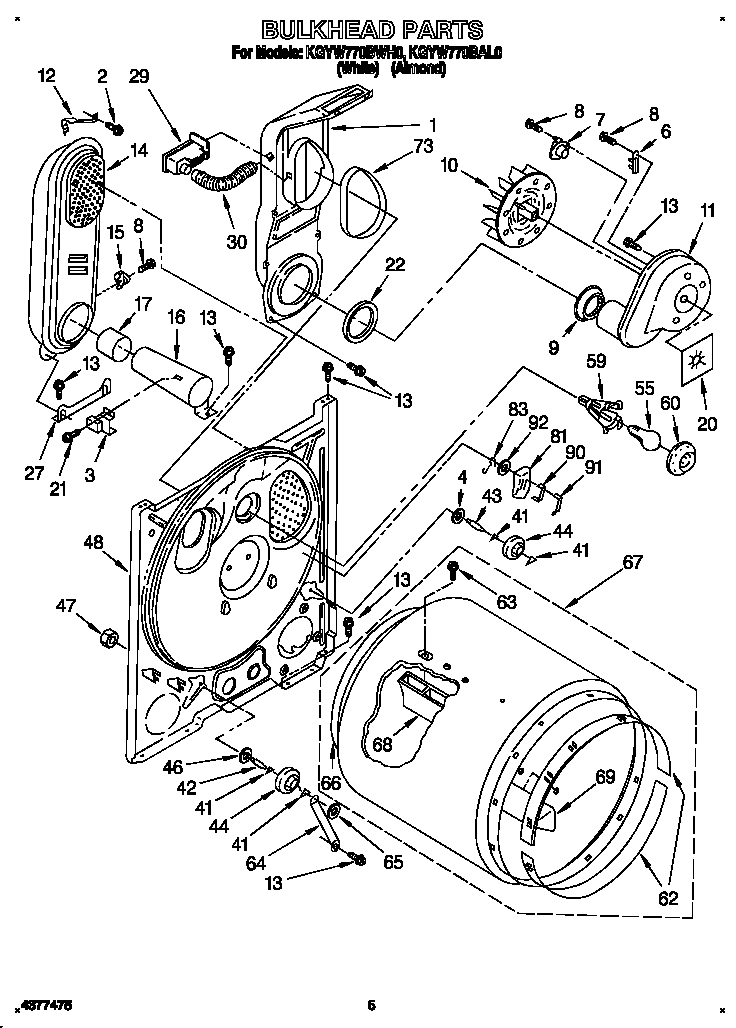 KitchenAid KGYW770BWH0 bulkhead diagram