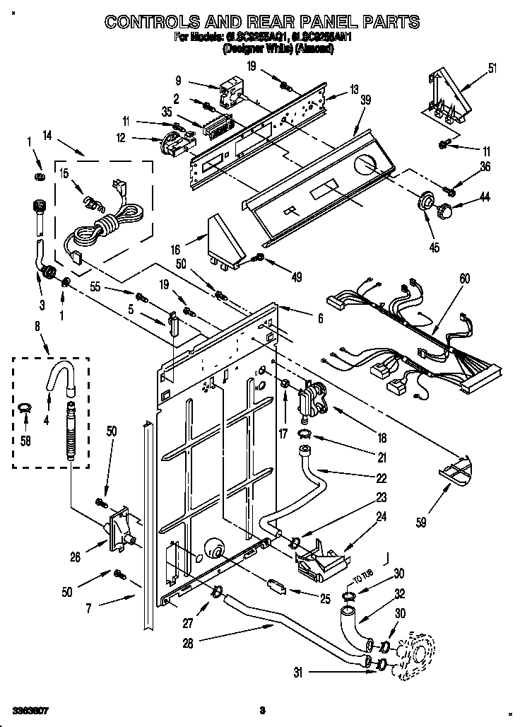 Whirlpool 6LSC9255AQ1 controls and rear panel diagram