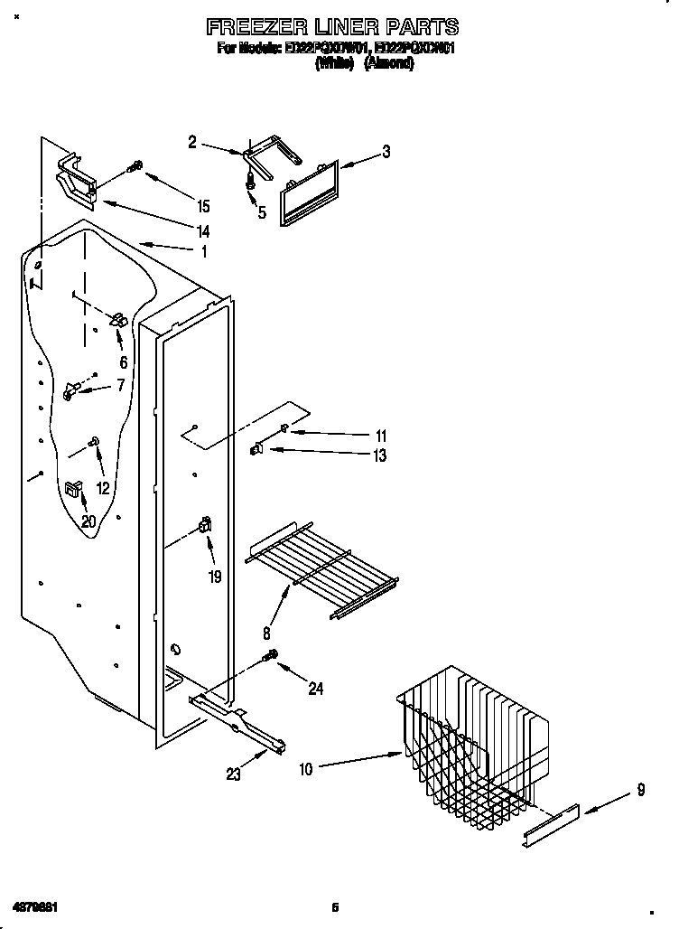 Whirlpool ED22PQXDN01 freezer liner diagram