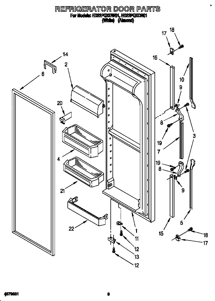 Whirlpool ED22PQXDN01 refrigerator door diagram