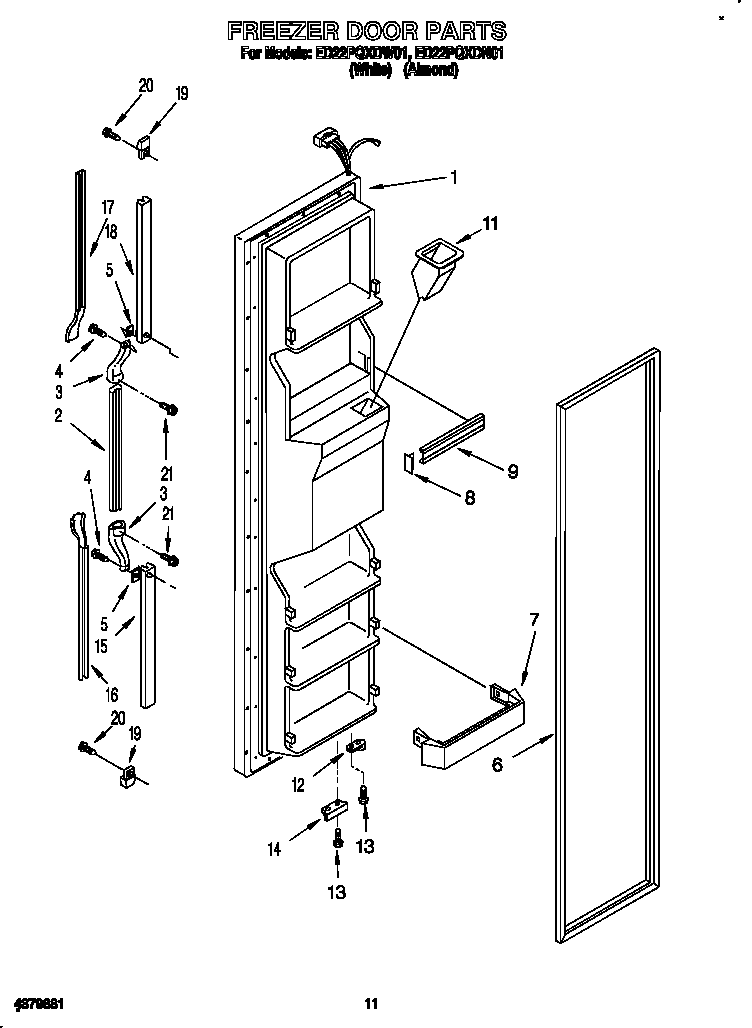 Whirlpool ED22PQXDN01 freezer door diagram