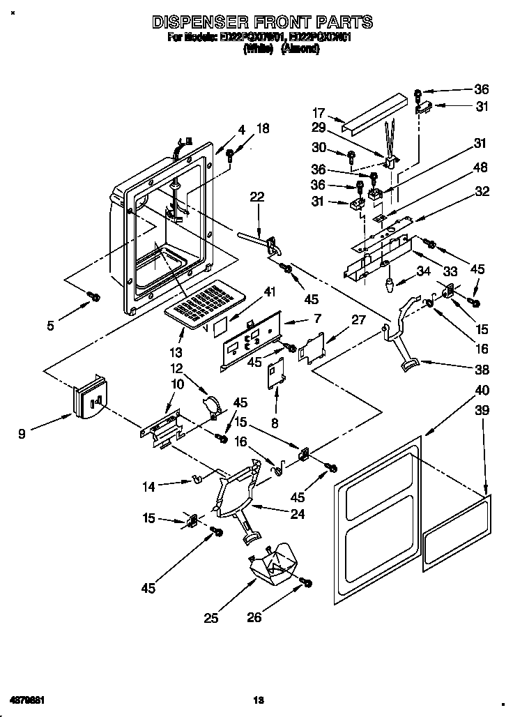 Whirlpool ED22PQXDN01 dispenser front diagram