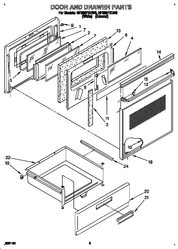 Whirlpool RF366PXDW0 door and drawer diagram