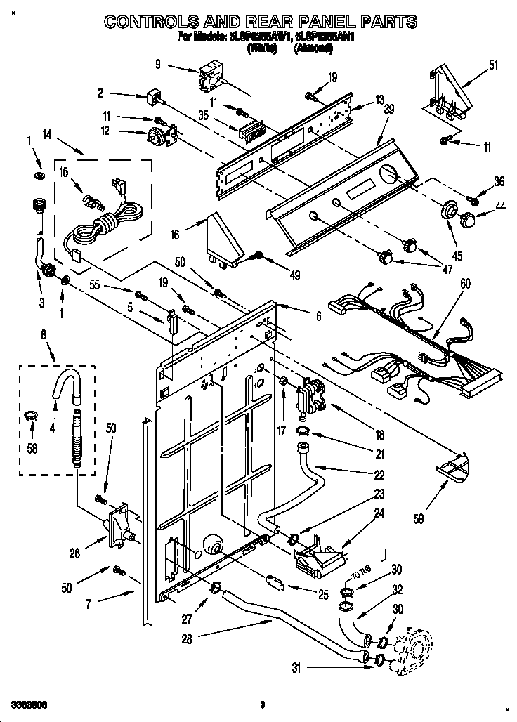 Whirlpool 6LSP8255AN1 controls and rear panel diagram