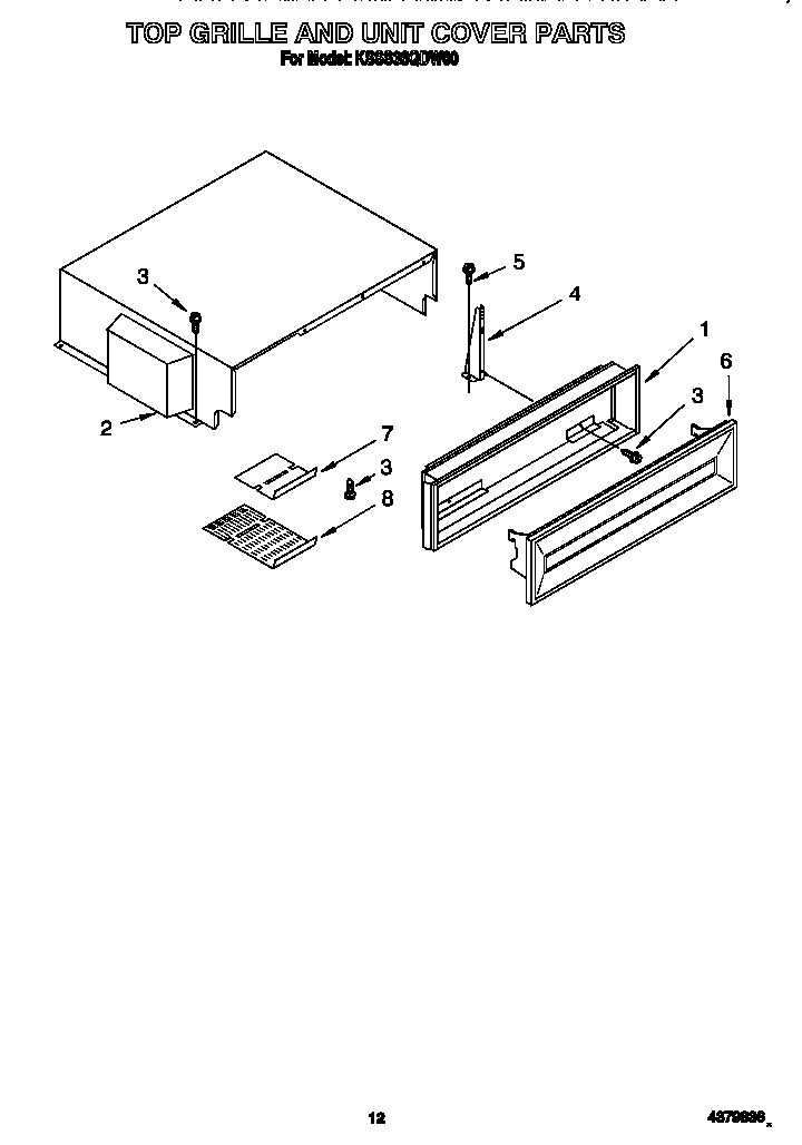 KitchenAid KSSS36QDW00 top grille and unit cover diagram