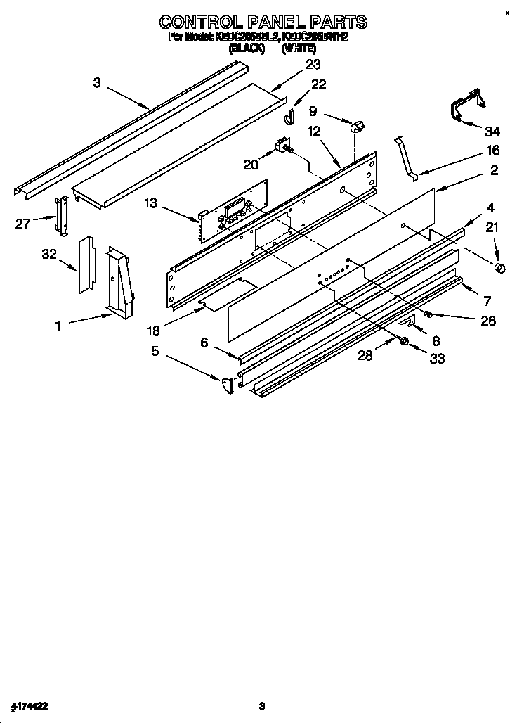 KitchenAid KEDC205BBL2 control panel diagram