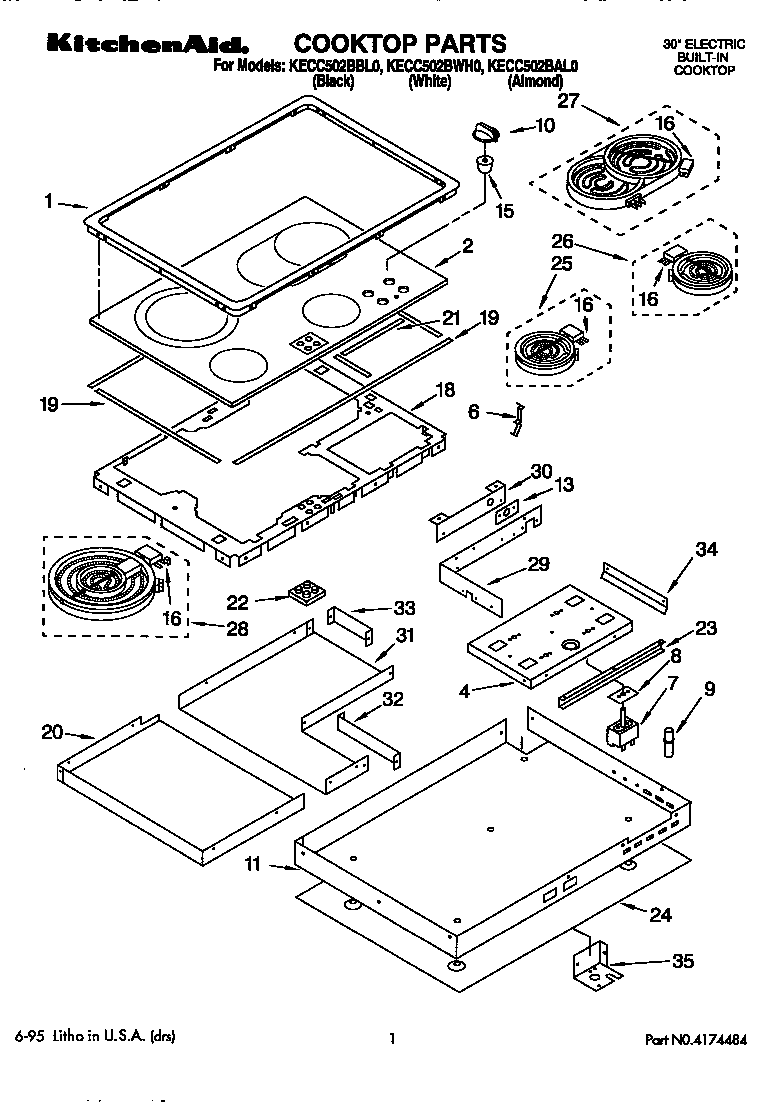 KitchenAid KECC502BBL0 cooktop diagram