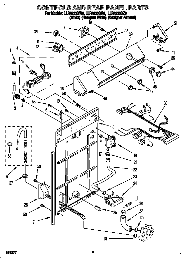 Whirlpool LLR8233DZ0 controls and rear panel diagram