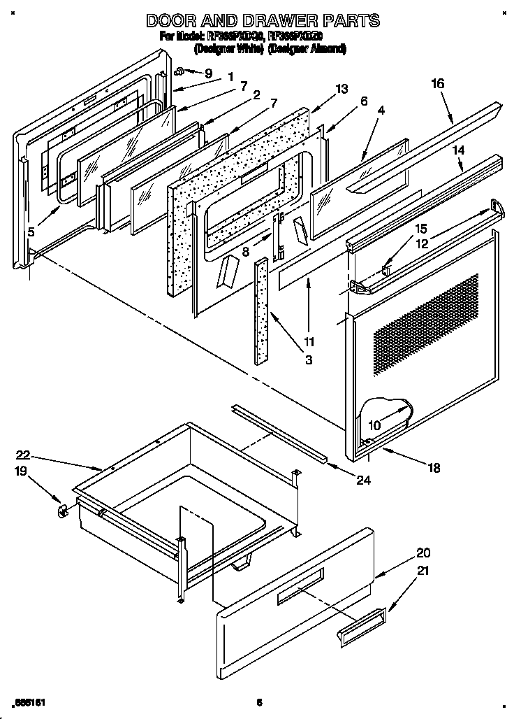 Whirlpool RF366PXDQ0 door and drawer diagram