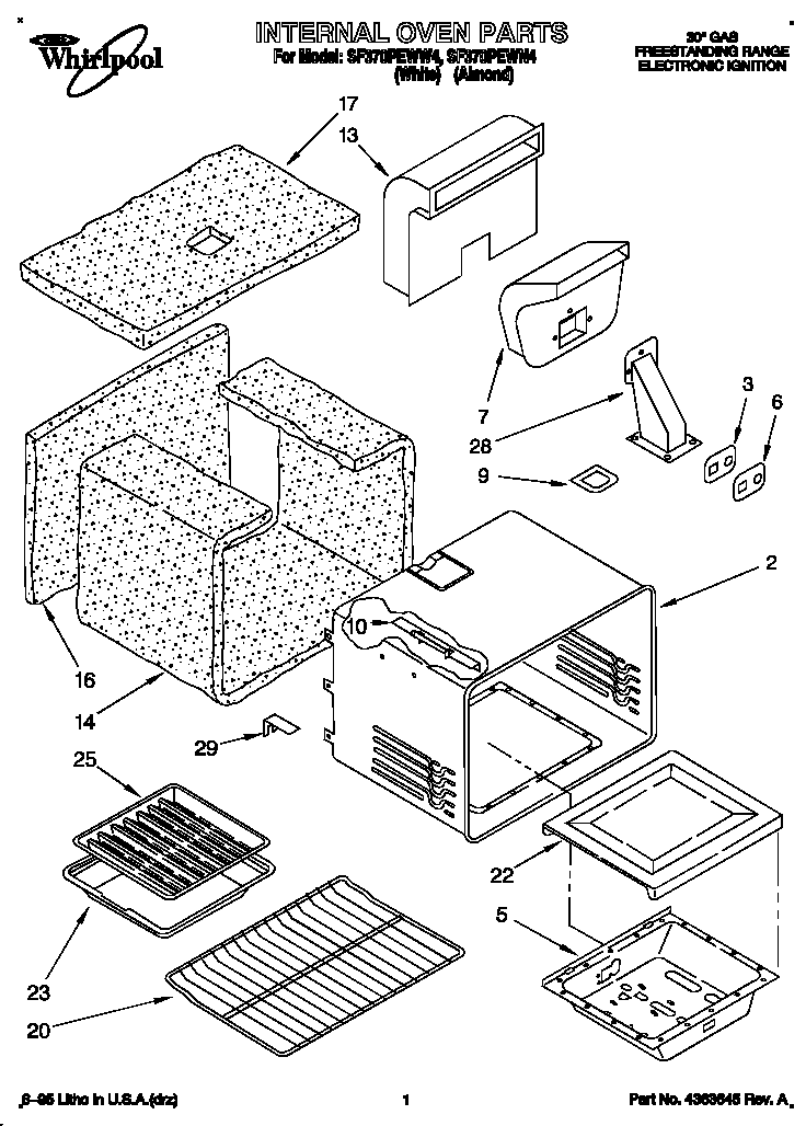 Whirlpool SF370PEWN4 internal oven diagram