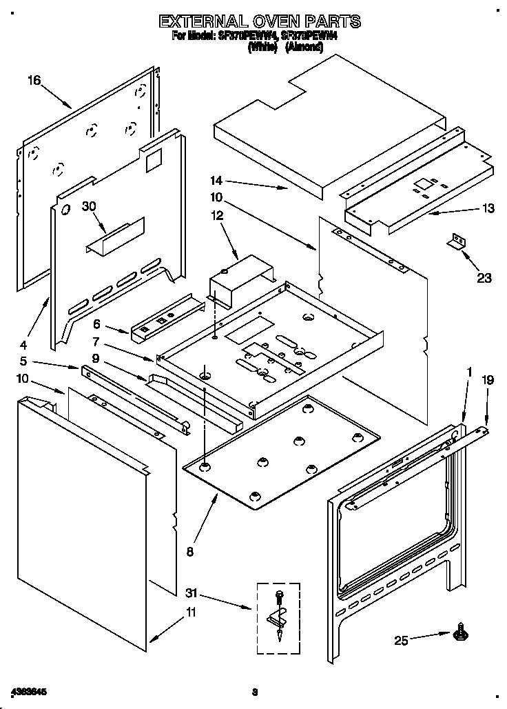 Whirlpool SF370PEWN4 external oven diagram