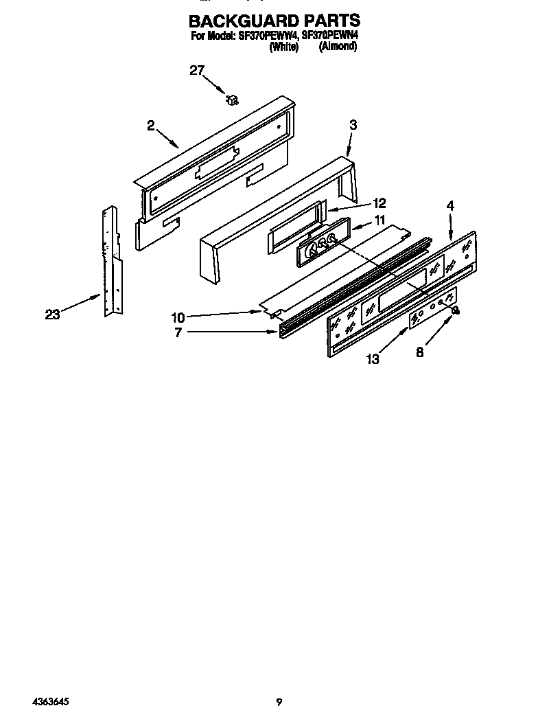 Whirlpool SF370PEWN4 backguard diagram