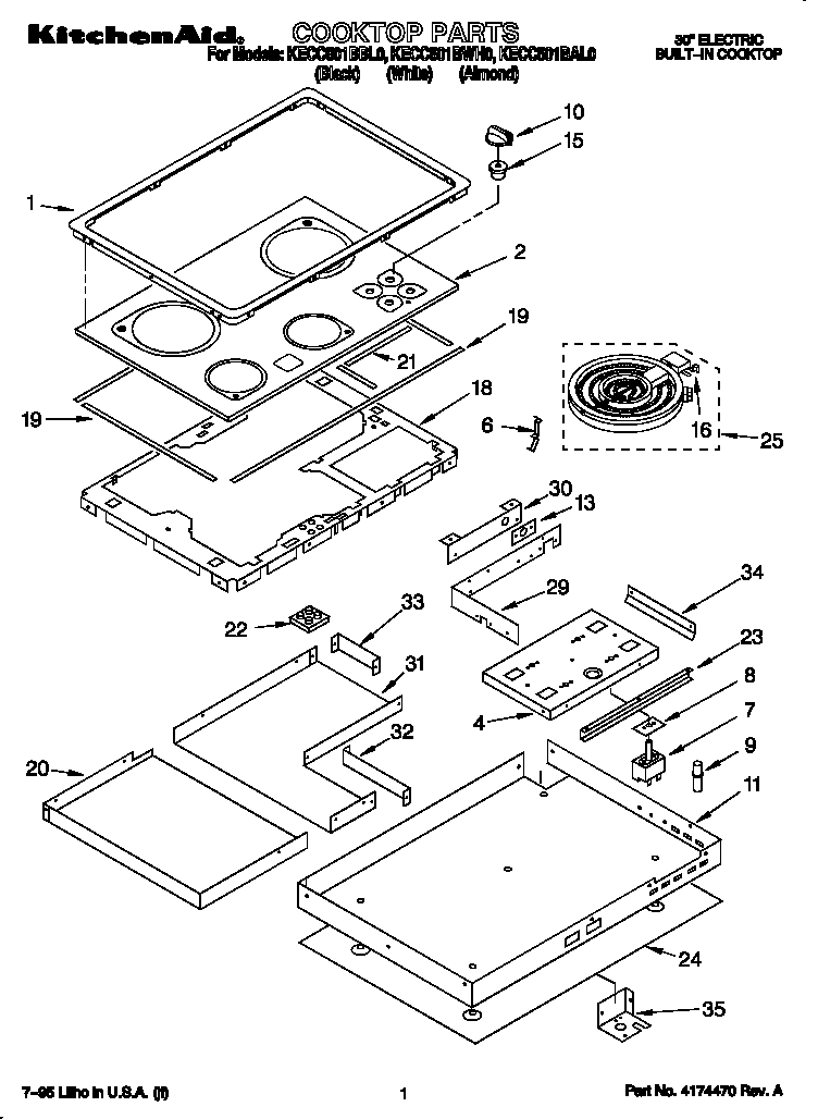 KitchenAid KECC501BWH0 cooktop diagram