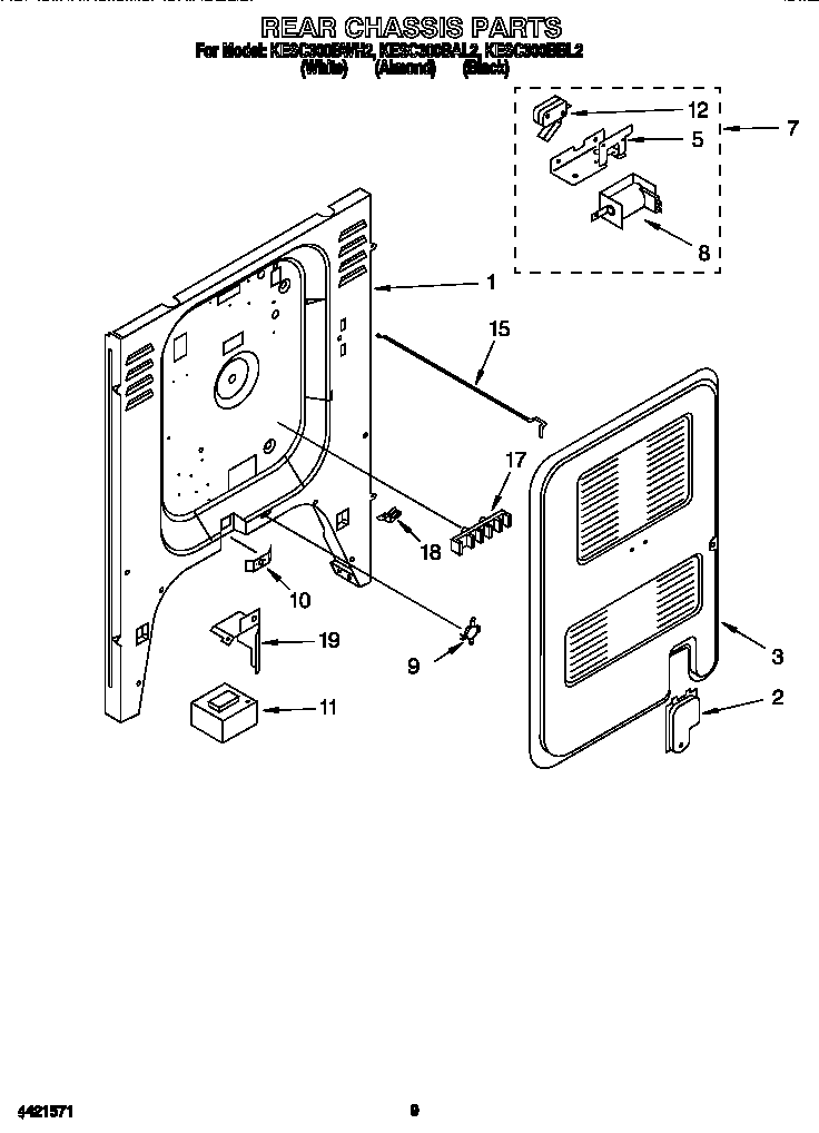 KitchenAid KESC300BBL2 rear chassis diagram