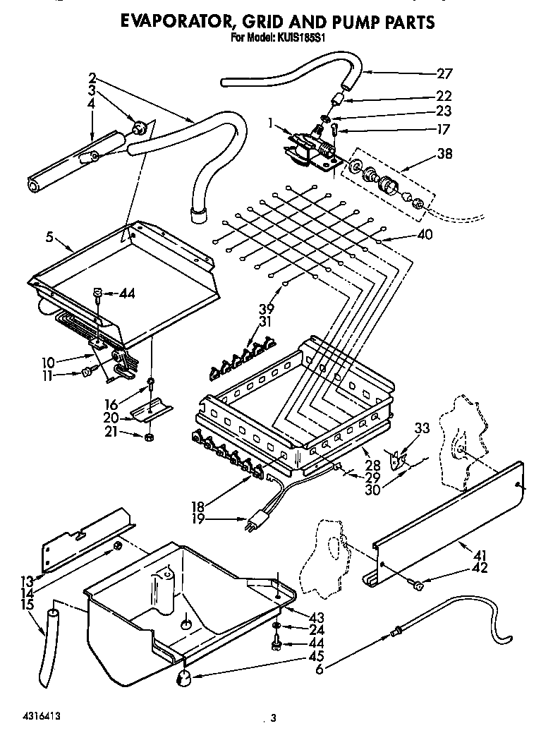 KitchenAid KUIS185S1 evaporator, grid and pump diagram