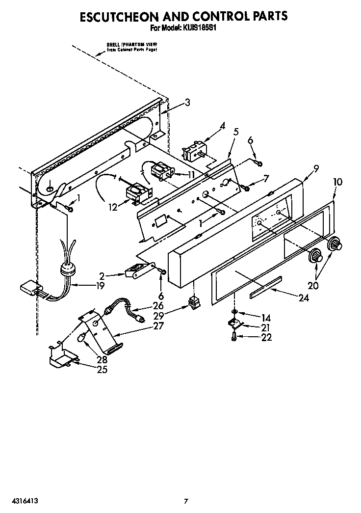 KitchenAid KUIS185S1 escutcheon and control diagram