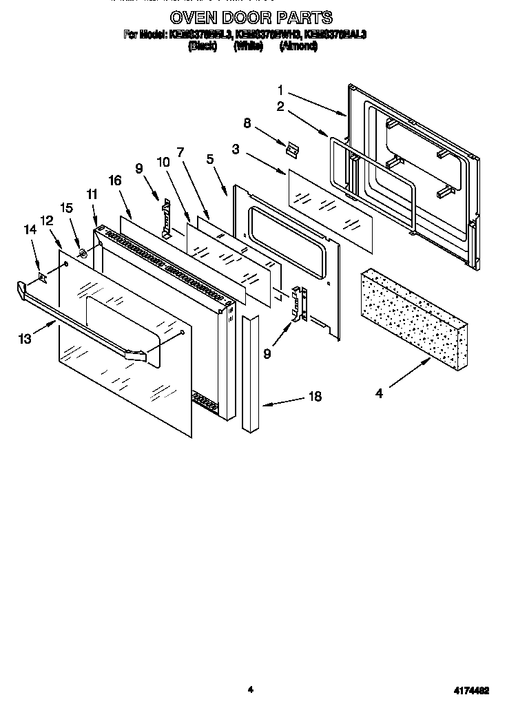 KitchenAid KEMS378BWH3 oven door diagram