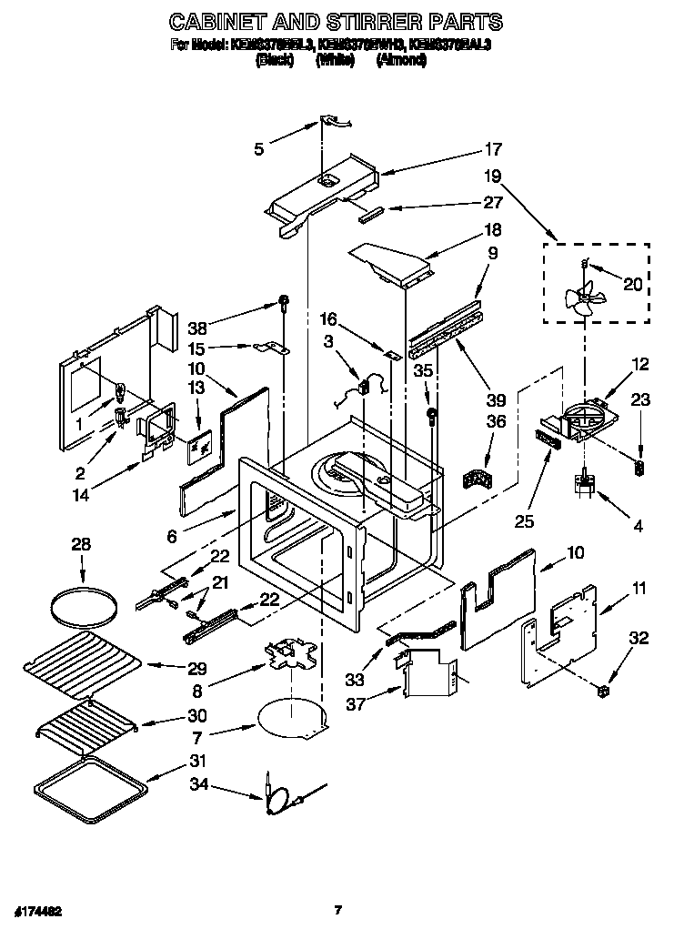 KitchenAid KEMS378BWH3 cabinet and stirrer diagram