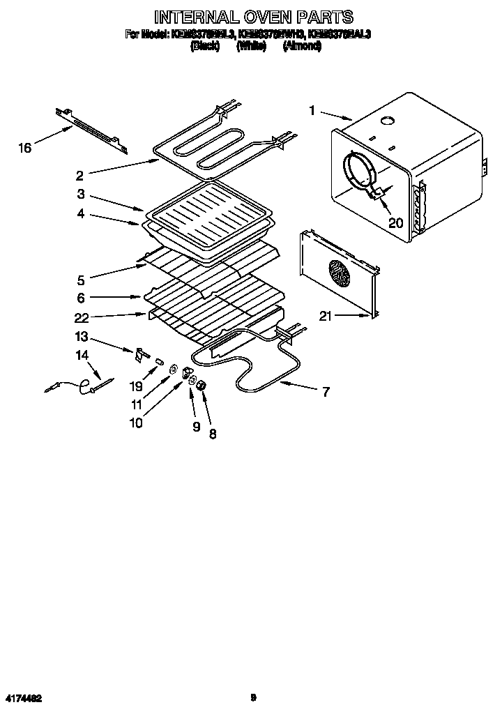 KitchenAid KEMS378BWH3 internal oven diagram