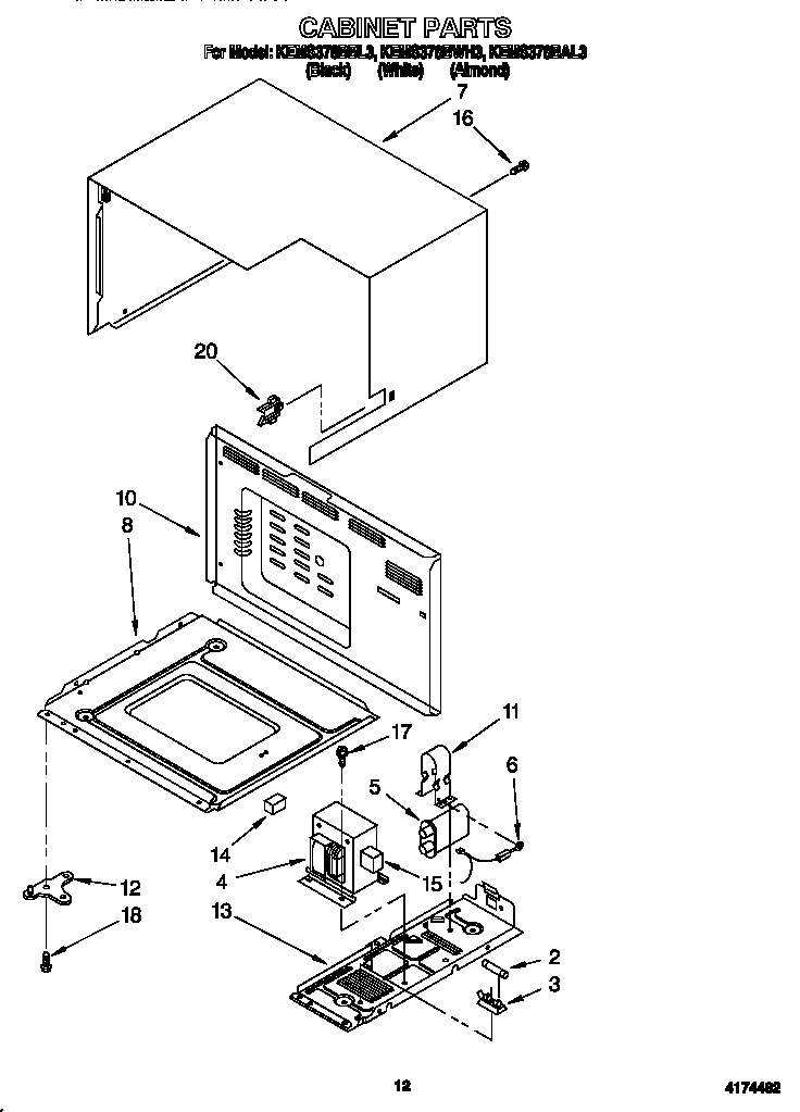 KitchenAid KEMS378BWH3 cabinet diagram