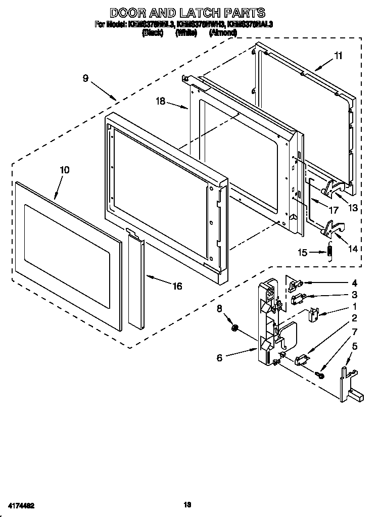 KitchenAid KEMS378BWH3 door and latch diagram