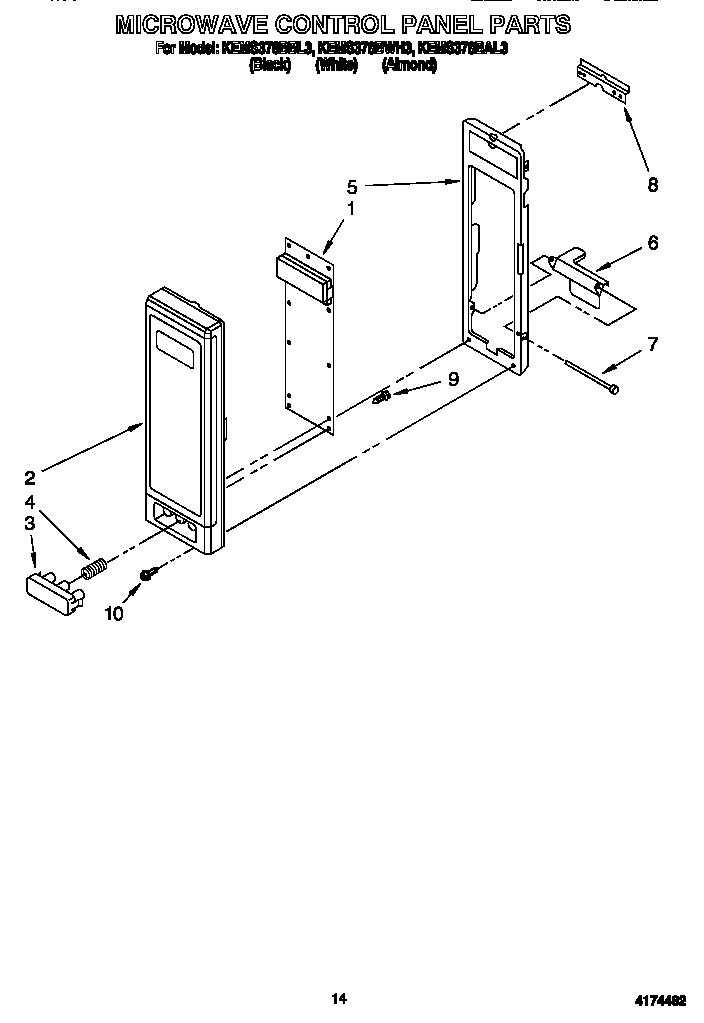KitchenAid KEMS378BWH3 microwave control panel diagram