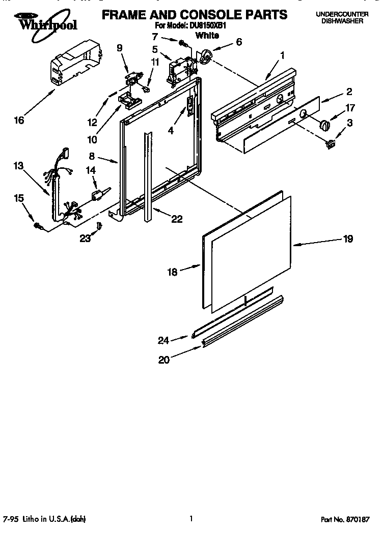 Whirlpool DU8150XB1 frame and console diagram