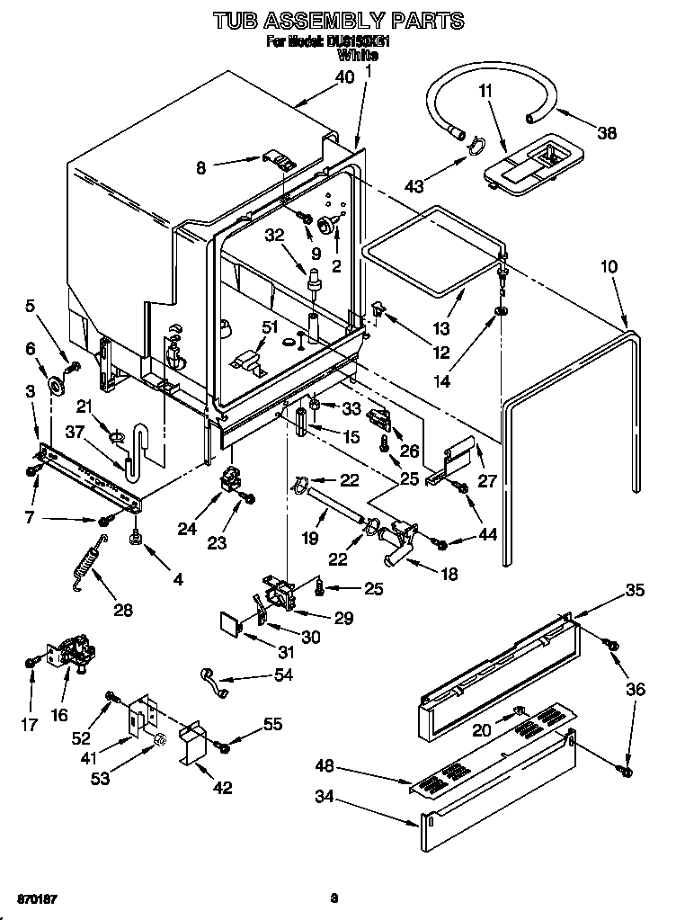 Whirlpool DU8150XB1 tub assembly diagram