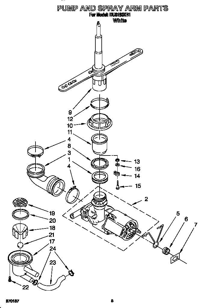 Whirlpool DU8150XB1 pump and spray arm diagram