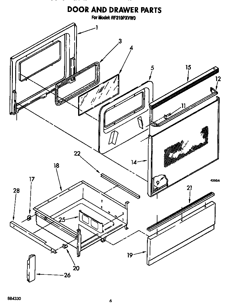 Whirlpool RF310PXVW0 door and drawer diagram
