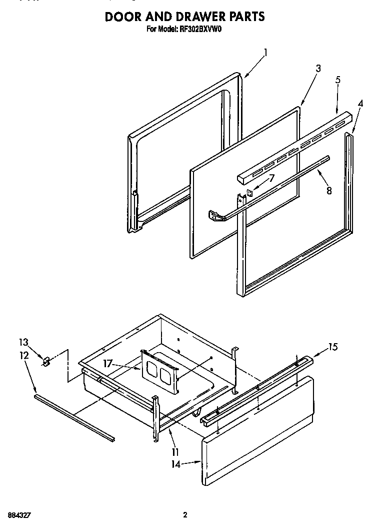 Whirlpool RF302BXVF0 door and drawer diagram