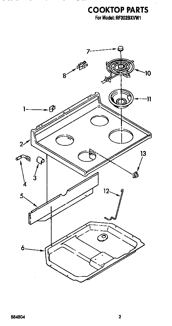 Whirlpool RF302BXVW1 cook top diagram