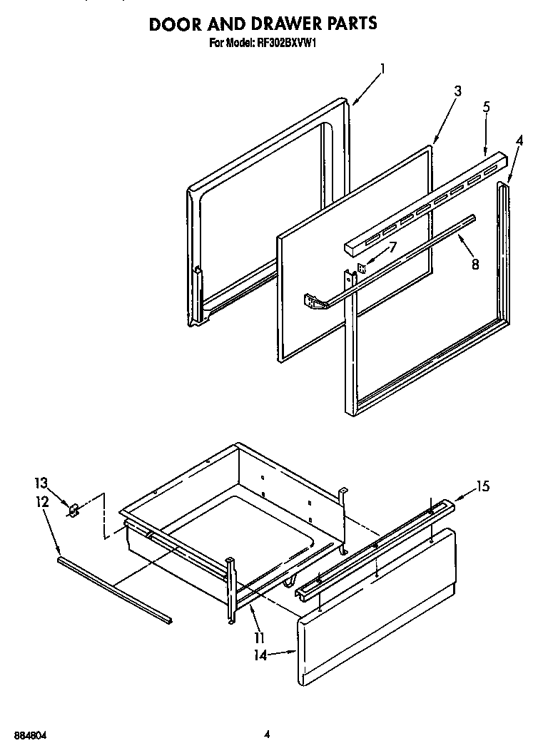 Whirlpool RF302BXVW1 door and drawer diagram