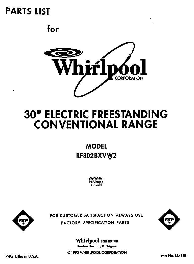 Whirlpool RF302BXVW2 front cover diagram