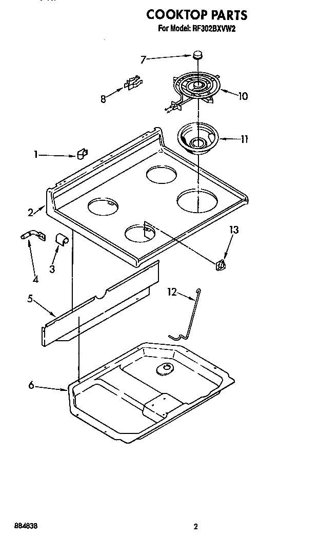 Whirlpool RF302BXVW2 cooktop diagram