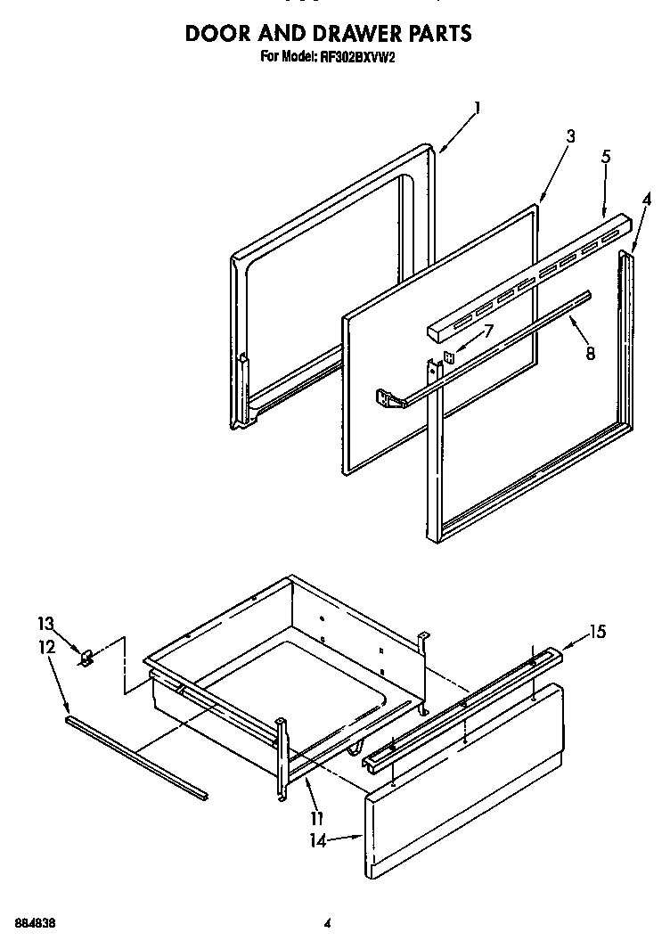 Whirlpool RF302BXVW2 door and drawer diagram