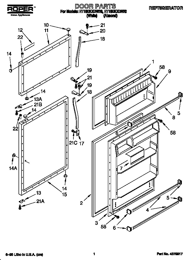 Roper RT18DKXDW20 door diagram