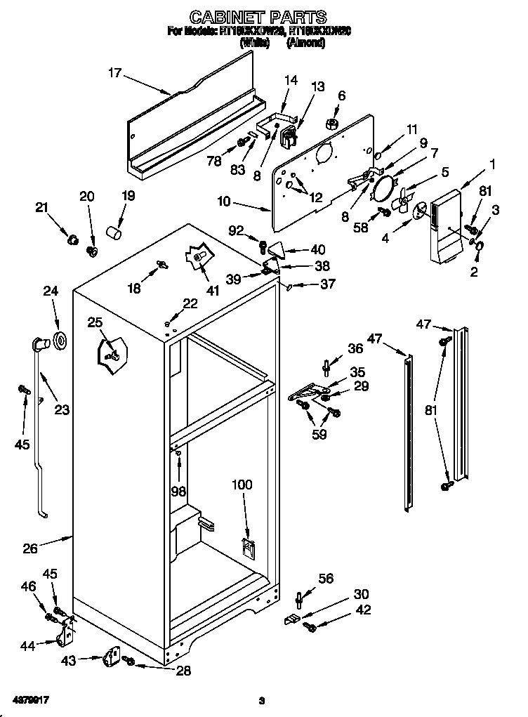 Roper RT18DKXDW20 cabinet diagram