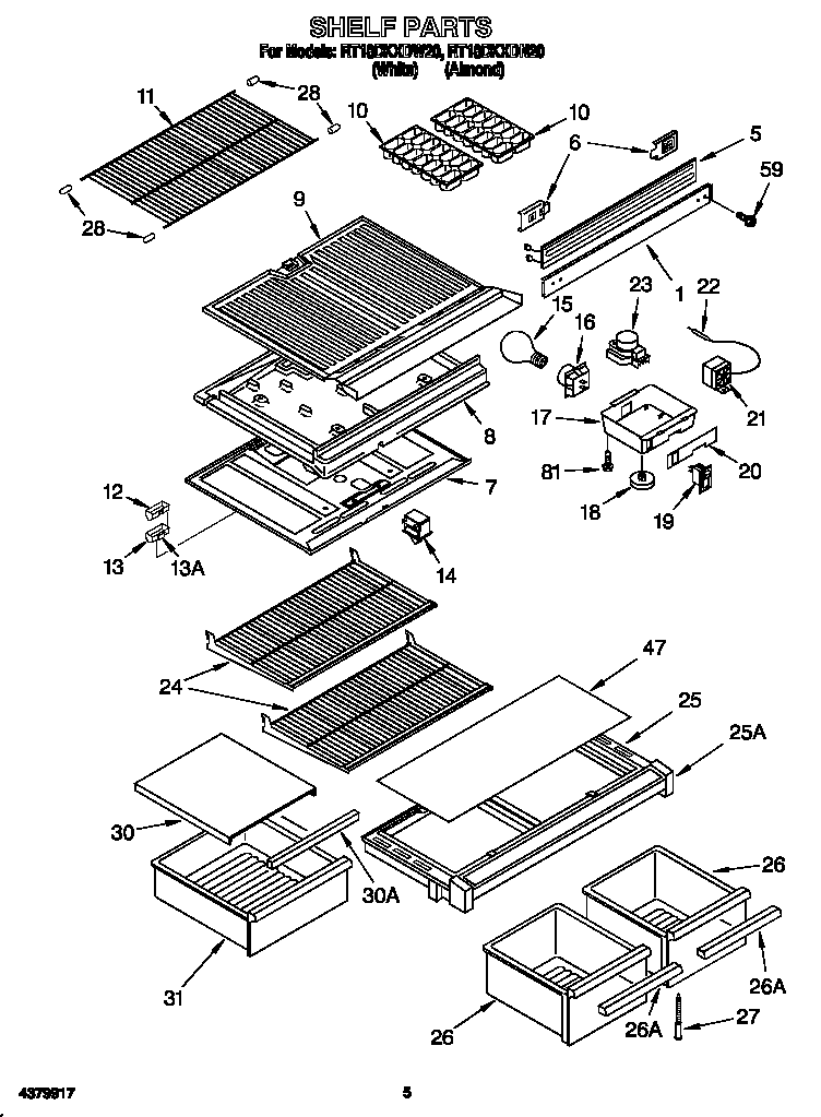 Roper RT18DKXDW20 shelf diagram
