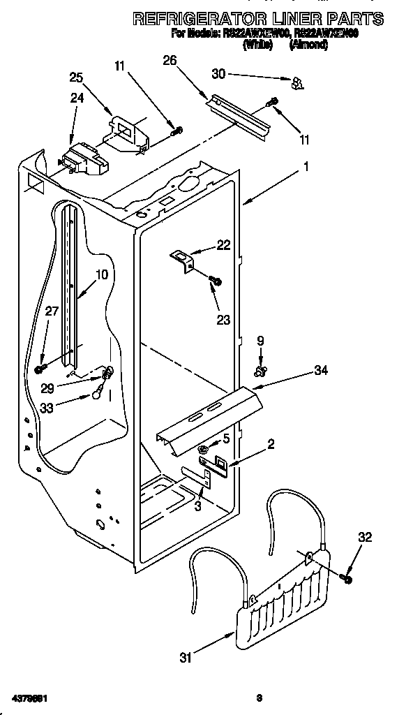 Roper RS22AWXEN00 refrigerator liner diagram