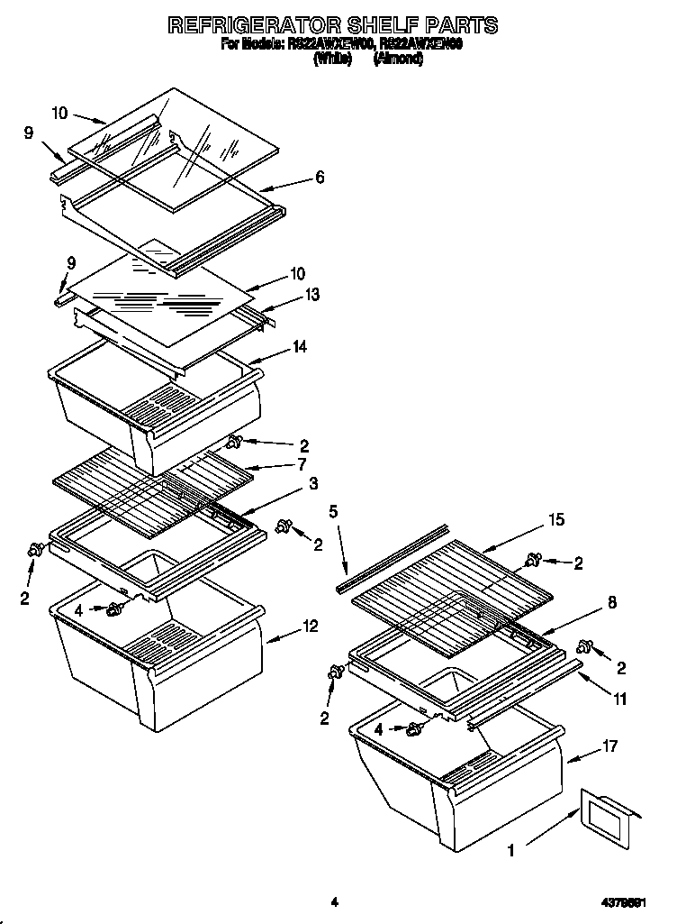 Roper RS22AWXEN00 refrigerator shelf diagram