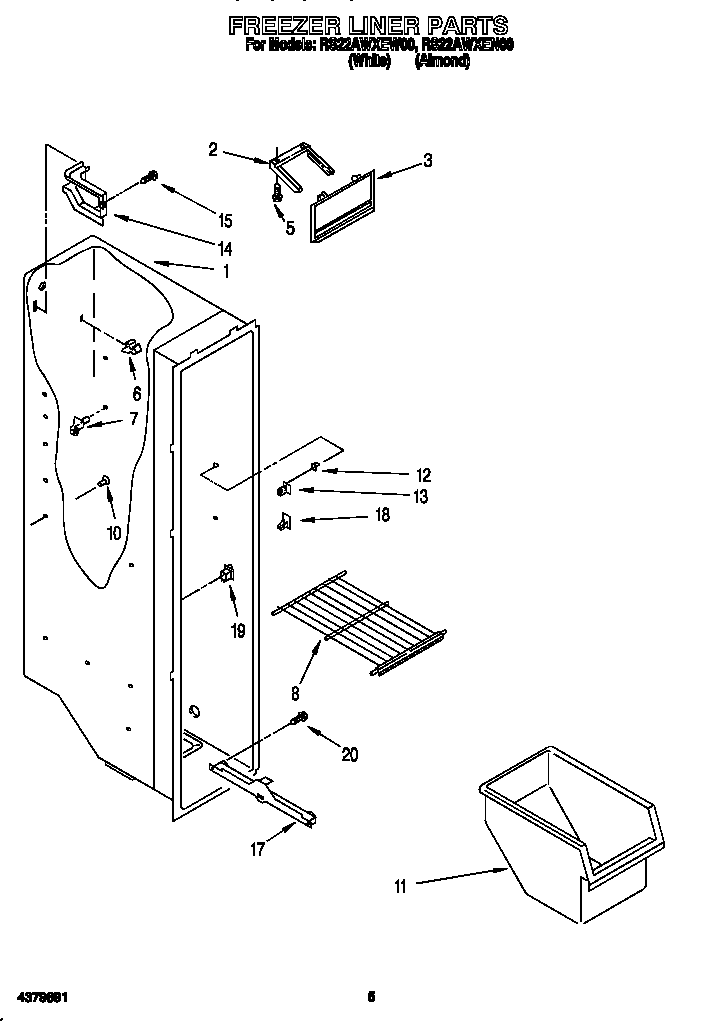 Roper RS22AWXEN00 freezer liner diagram