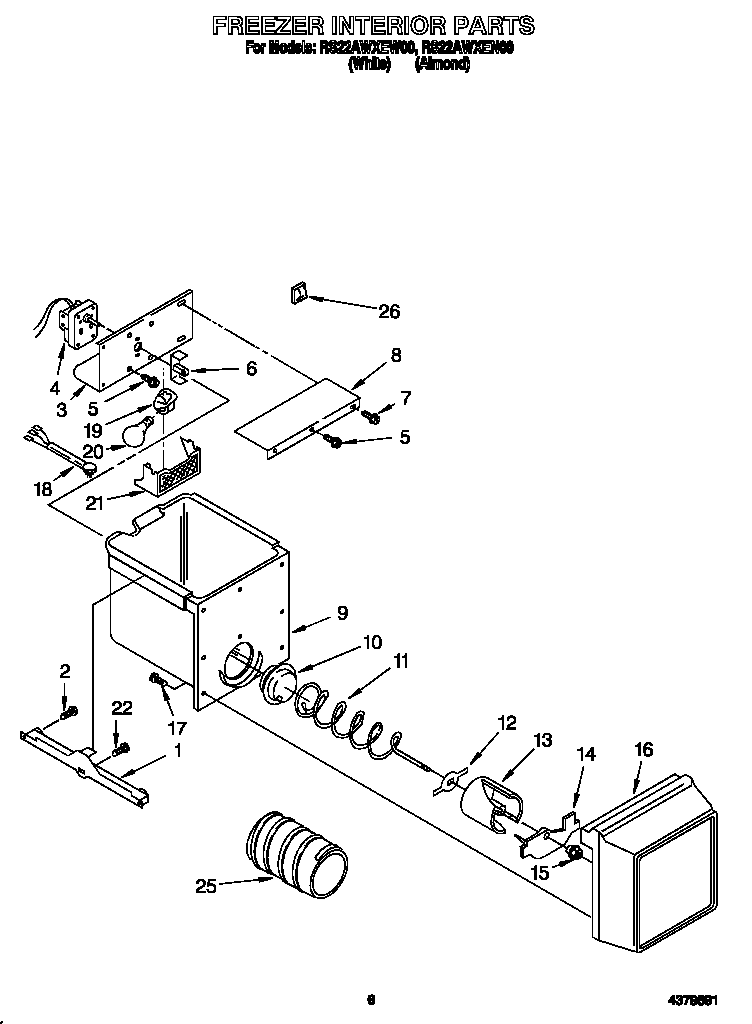Roper RS22AWXEN00 freezer interior diagram
